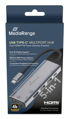 MediaRange MRCS511 interface hub USB Type-C 480 Mbit/s Sølv
