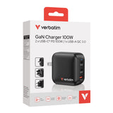 Verbatim GaN Charger 100W Universel Sort Vekselstrøm Hurtig opladning Indendørs