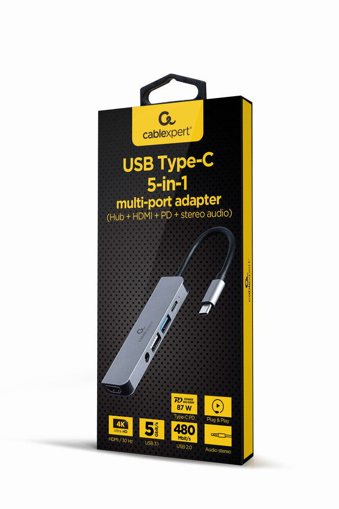 Gembird A-CM-COMBO5-02 dockingstation Ledningsført USB 3.2 Gen 1 (3.1 Gen 1) Type-C Sølv