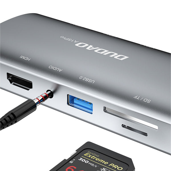 DUDAO A15PRO dockingstation Ledningsført USB 3.2 Gen 1 (3.1 Gen 1) Type-A + Type-C Grå