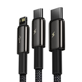Baseus Tungsten Gold 3-in-1 USB-kabel USB 2.0 1,5 m USB A USB C/Micro USB A/Lightning 0,48 Gbit/sek. Sort