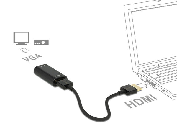 DeLOCK 0.15m, HDMI/VGA 0,15 m VGA (D-Sub) Sort