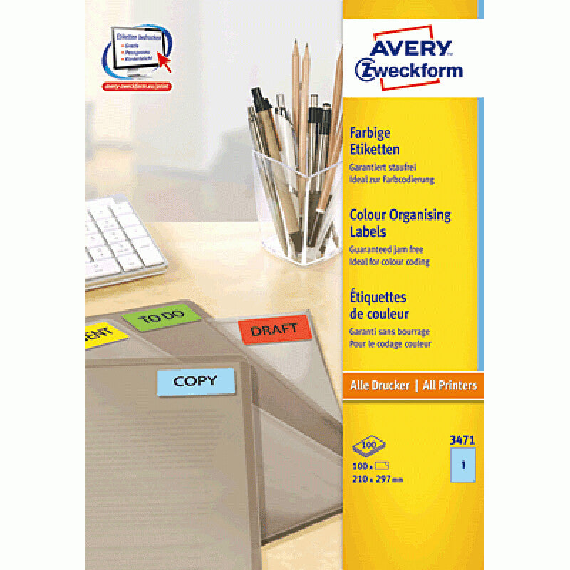 Avery 3471 print etiket Blå Selvklæbende printeretiket