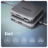 Axagon N HMC-5HL USB 5Gbps hub 2x USB-A HDMI 4k/60Hz RJ-45 GLAN PD 100W kabel USB-C Ledningsført USB 3.2 Gen 1 (3.1 Gen 1) Type-C Sølv