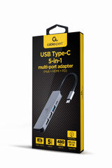 Gembird A-CM-COMBO5-03 dockingstation Ledningsført USB 3.2 Gen 1 (3.1 Gen 1) Type-C Sølv