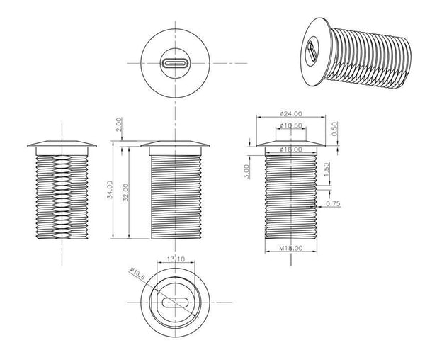 Vivolink PROUSBCMF0.3SOCKET USB-kabel USB 3.2 Gen 2 (3.1 Gen 2) 0,3 m USB C Grå