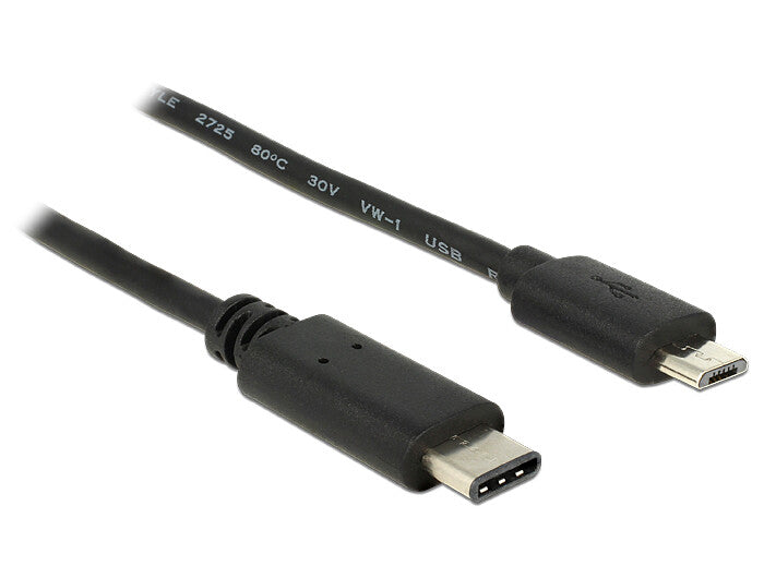 DeLOCK 0.5m, USB2.0-C/USB2.0 Micro-B USB-kabel 0,5 m Micro-USB B USB C 0,48 Gbit/sek. Sort