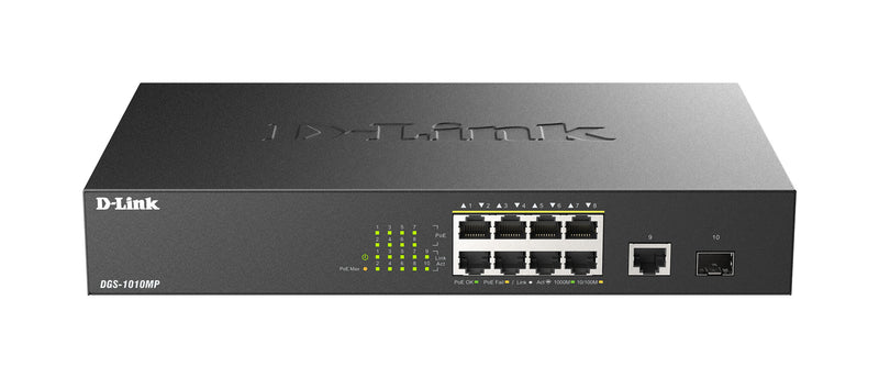 D-Link DGS-1010MP/E netværksswitch Ikke administreret L2 Gigabit Ethernet (10/100/1000) Strøm over Ethernet (PoE) 1U Sort