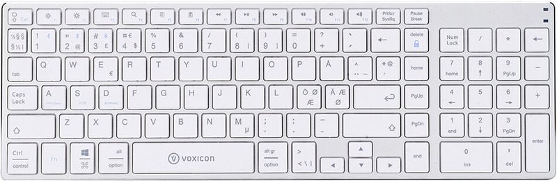 Voxicon DK-300B-WHT tastatur Bluetooth Nordisk Sølv, Hvid