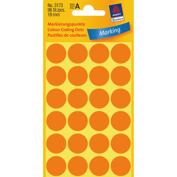 Avery 3173 selvklæbende etiket Cirkel Orange 96 stk