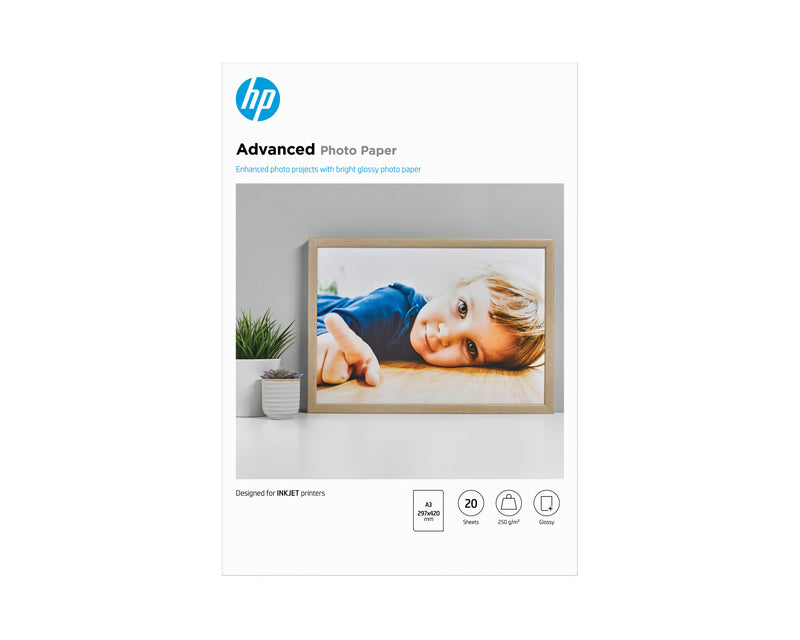 HP Advanced-fotopapir, blankt, 250 g/m2, A3 (297 x 420 mm), 20 ark