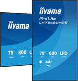 iiyama LH7566UHSB-B1AG skilte display Digital fladpaneldisplay 190,5 cm (75") LCD Wi-Fi 800 cd/m² 4K Ultra HD Sort Indbygget processer Android 24/7