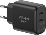 Vision TC-PUSBCEU/65 oplader til mobil enhed Universel Sort Vekselstrøm Hurtig opladning Indendørs