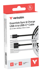 Verbatim 32393 USB-kabel USB 2.0 1 m USB A USB C 0,48 Gbit/sek. 18 W Sort, Hvid