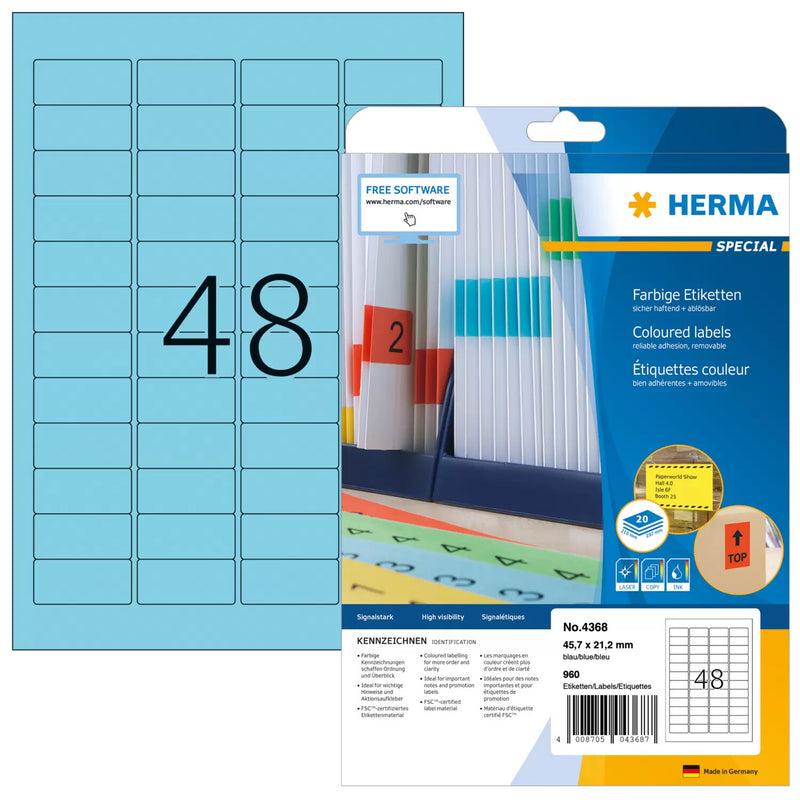 HERMA 4368 print etiket Blå Selvklæbende printeretiket