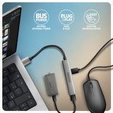 Axagon HUB USB HUE-STA, 4x USB ALU STRIP hub, 1x USB-A 5Gbps, 2x USB-A & 1x USB-C 480Mbps, kabel USB-A 12cm USB 3.2 Gen 1 (3.1 Gen 1) Type-A 5 Mbit/s Grå