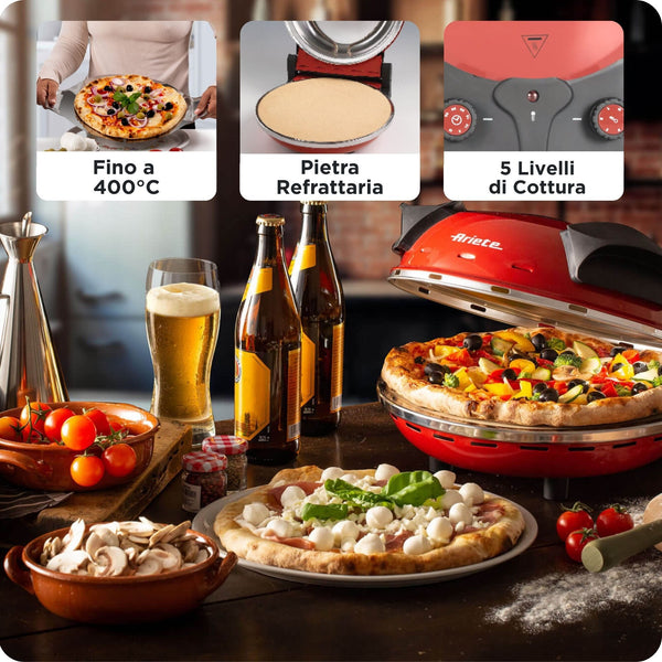 Ariete 0909/10 pizza fremstiller & ovn 1 pizza(er) 1200 W Rød