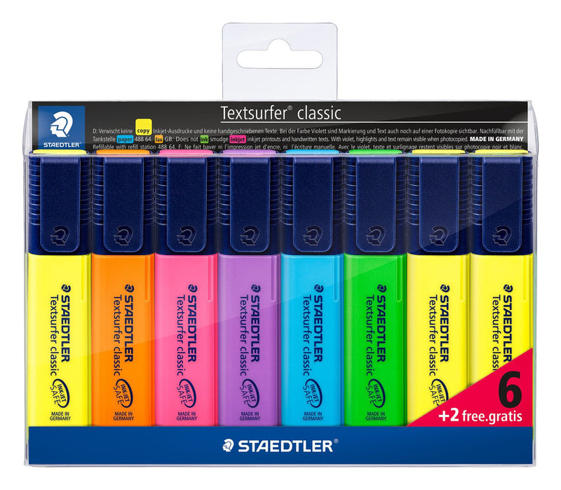 Staedtler Textsurfer classic 364 speedmarker 8 stk Mejselspids Blå, Grøn, Orange, Lyserød, Violet, Gul