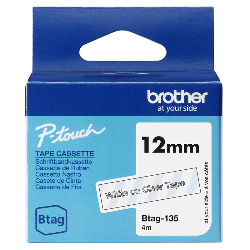Brother BTAG-135 etiketbånd Hvid på transparent