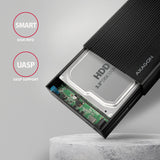 Axagon EE35-GTR USB-C 5Gbps - SATA 6G, 3.5 RIBBED box BLACK - USB Typ C HDD kabinet Sort 3.5"