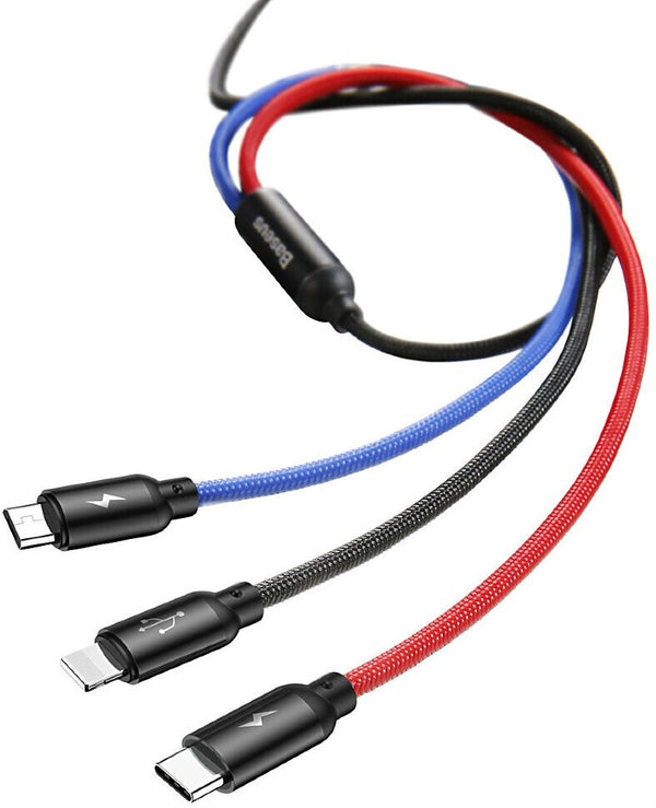 Baseus CAMLT-ASY01 USB-kabel 0,3 m USB A USB C/Micro USB A/Lightning Sort