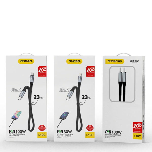 DUDAO USB-C to Lightning 20W PD 0.23m Cable Black - Kabel - Digital/Daten 0,23 m Sort