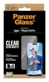 PanzerGlass ® Skærmbeskyttelse iPhone 17 | iPhone 16 Pro | Ultra-Wide Fit m. EasyAligner