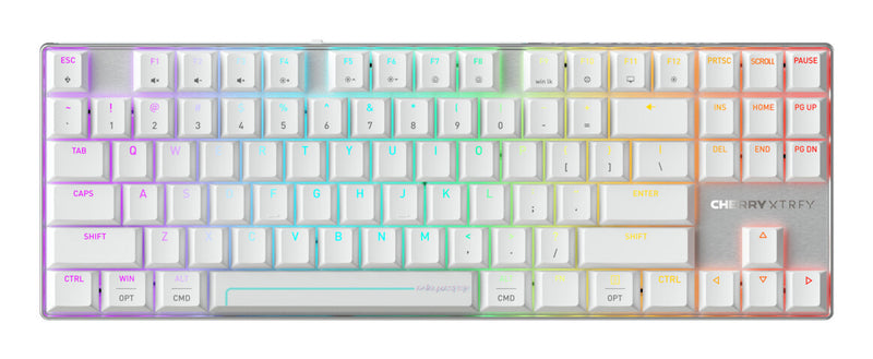 CHERRY MX 8.2 Pro TMR Wireless tastatur Spil USB + RF Wireless + Bluetooth QWERTY US International Sølv, Hvid