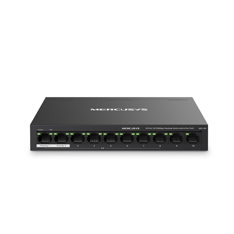 Mercusys MS110P netværksswitch Administreret Fast Ethernet (10/100) Strøm over Ethernet (PoE) Sort