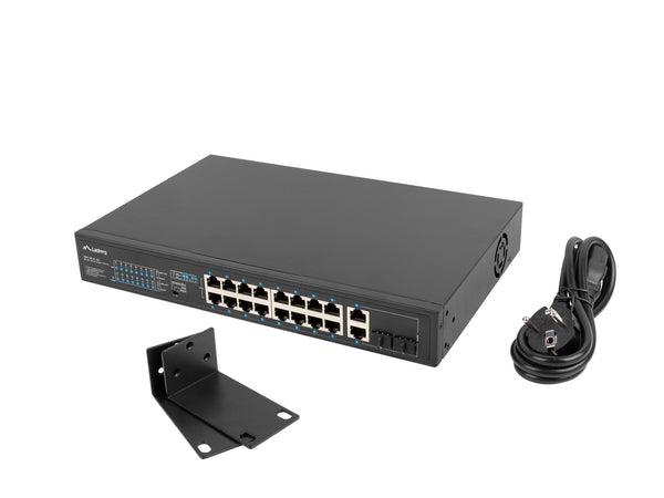 Lanberg RSFE-16P-2C-150 netværksswitch Ikke administreret Gigabit Ethernet (10/100/1000) Strøm over Ethernet (PoE) 1U Sort
