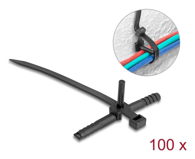 DeLOCK 18914 kabelsamler Krog og løkke kabelbinder Nylon Sort 100 stk