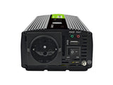 Green Cell Przetwornica napicia PowerInverter LCD 12 V 500W/1000W Przetwornica samochodowa z wywietlaczem - czysty sinus strømadapter og vekselret Automatisk Sort