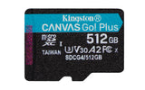 Kingston Technology 512 GB microSDXC Canvas Go! Plus Gen4 200 MB/s A2 U3 V30-kort + adapter