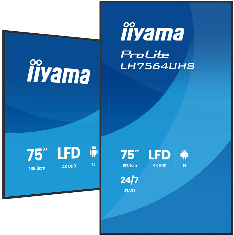 iiyama LH7564UHS-B1AG skilte display Digital fladpaneldisplay 190,5 cm (75") Wi-Fi 500 cd/m² 4K Ultra HD Sort Indbygget processer Android 24/7