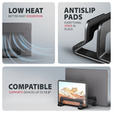 Axagon STND-VB Vertikaler Laptop-Ständer, einstellbare Breite, Aluminium Stander til laptop og tablet Sort 43,9 cm (17.3")