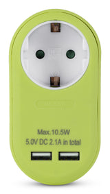 Entac EPAG-1EE-2USB-L strømstik adapter Type F Lime