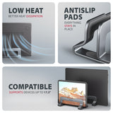 Axagon STND-VG Vertikaler Laptop-Ständer, einstellbare Breite, Aluminium Stander til laptop og tablet Grå 43,9 cm (17.3")