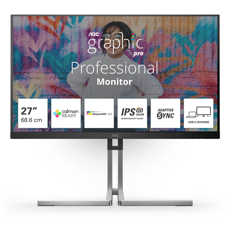AOC Q27U3CV computerskærm 68,6 cm (27") 2560 x 1440 pixel Quad HD LCD Sort