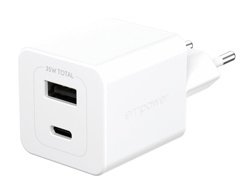 PanzerGlass empower™ by ® Turbo 35W Oplader inkl. USB-C + USB-A | EU Stik | Silver White