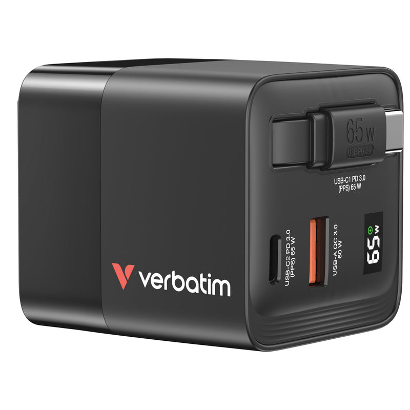 Verbatim GaN Charger 65W Universel Sort Vekselstrøm Hurtig opladning Indendørs