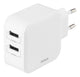 Deltaco USB-vægoplader, 2x USB-A-porte, 4,8 A, 24 W, hvid