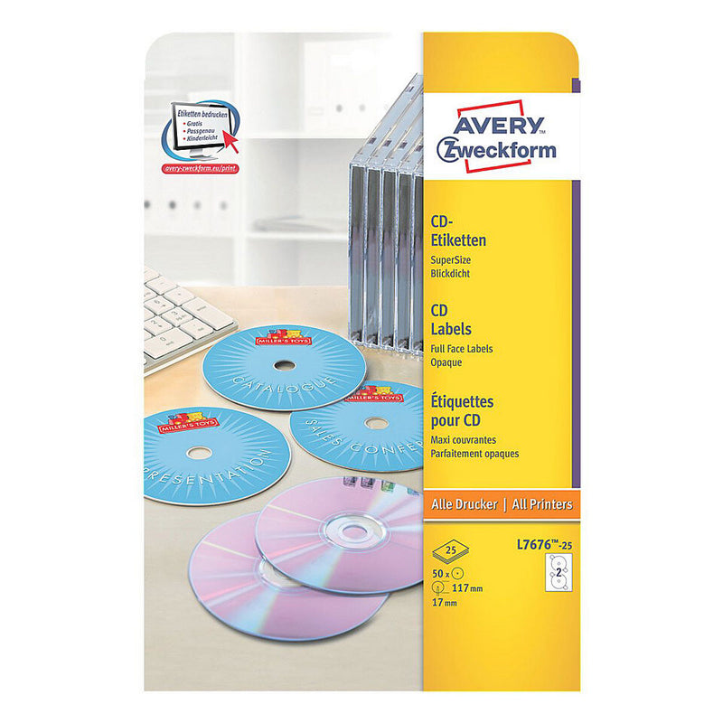 Avery L7676-25 print etiket Hvid Selvklæbende printeretiket