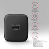 Axagon ACU-PD30 oplader til mobil enhed Mobiltelefon, Smartphone, SmartWatch, Tablet, Universel, Ur Sort Vekselstrøm Hurtig opladning Indendørs