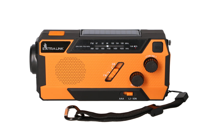 Extralink RADIO AWARYJNE SOLARNE Z KORBKA DYNAMO POWERBANK 4000MAH Z LATARKA SOS SR-4000 Bærbar Analog Sort, Orange