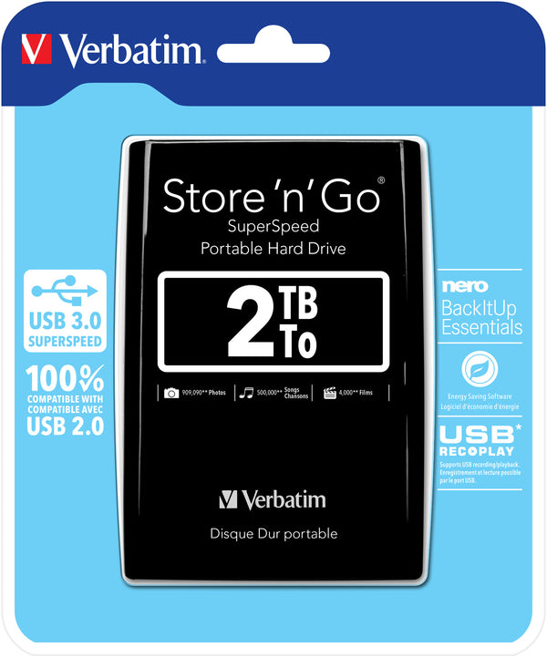 Verbatim Store 'n' Go ekstern harddisk 2 TB 5400 rpm Micro-USB B 3.2 Gen 1 (3.1 Gen 1) Sort