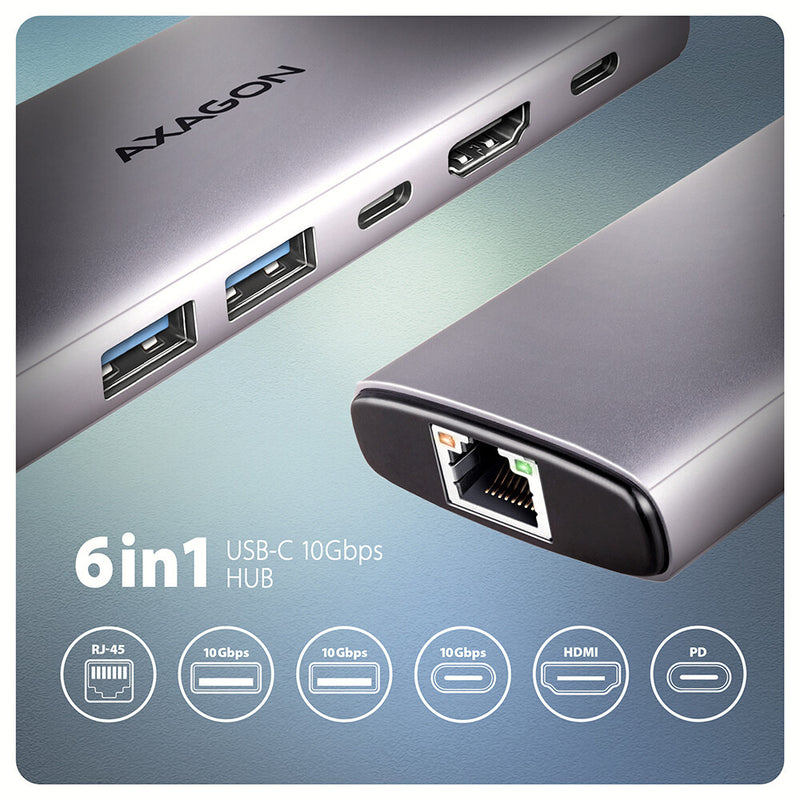 Axagon HMC-6G2L dockingstation Ledningsført USB 3.2 Gen 2 (3.1 Gen 2) Type-C Aluminium