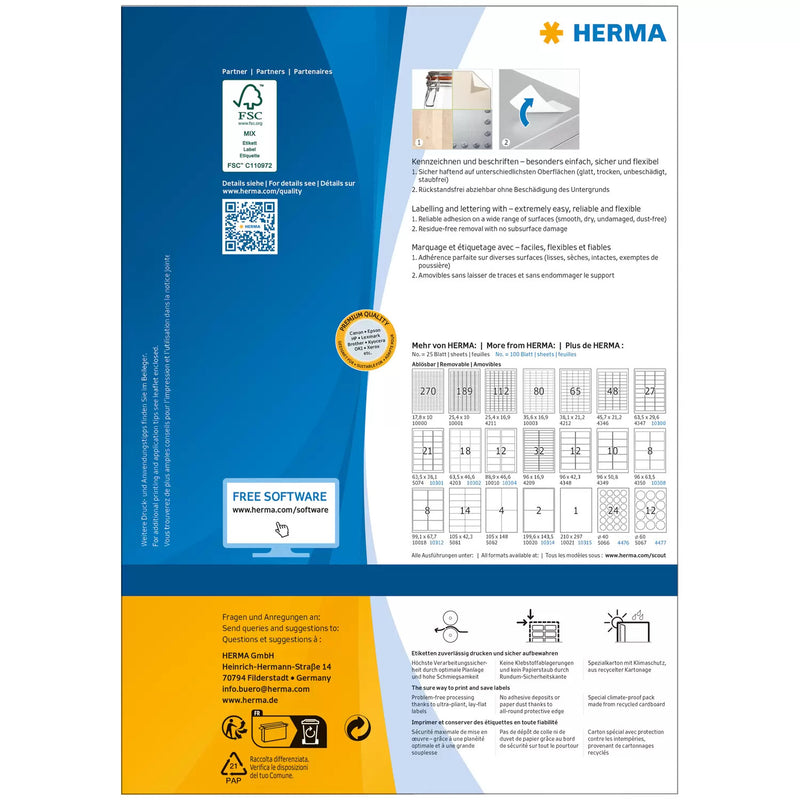 HERMA 10317 selvklæbende etiket Afrundet rektangel Aftagelig Hvid 600 stk