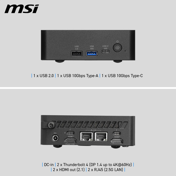 MSI Cubi NUC AI+ 3MG-003BEU USFF Sort 386H Intel® SoC FCBGA2540 4,9 GHz Indbyggede højttaler(e)
