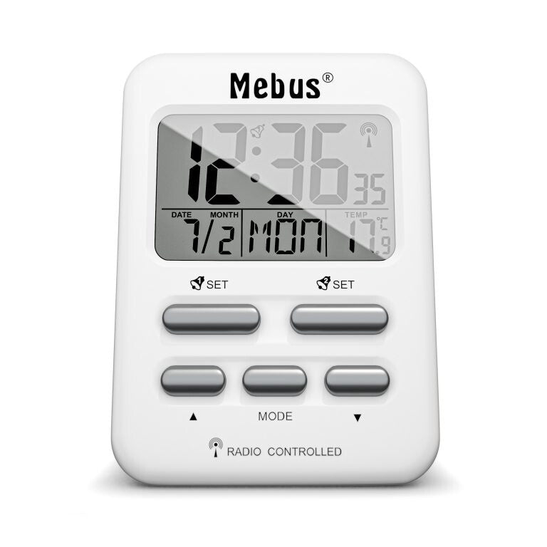 Mebus 25800 vækkeur Digital alarmur Hvid