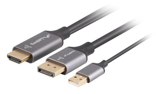 Lanberg CA-HDDP-20CU-0018-BK videokabel adapter 1,8 m DisplayPort HDMI + USB Sort, Sølv